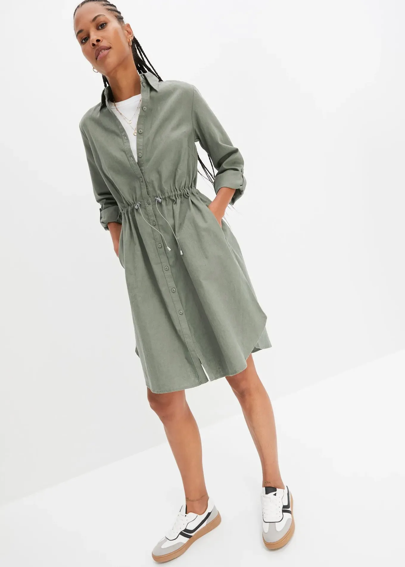 Robe-chemise en lin et coton