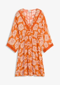 Robe-tunique en viscose texturée avec dentelle