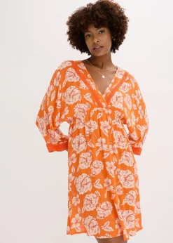 Robe-tunique en viscose texturée avec dentelle