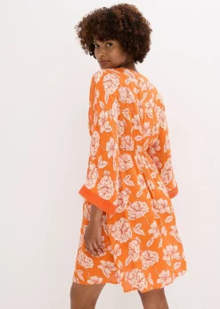 Robe-tunique en viscose texturée avec dentelle