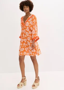 Robe-tunique en viscose texturée avec dentelle