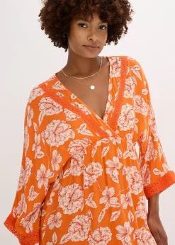 Robe-tunique en viscose texturée avec dentelle