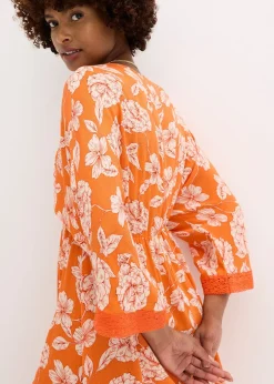 Robe-tunique en viscose texturée avec dentelle