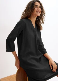 Robe-tunique texturée en viscose majoritaire