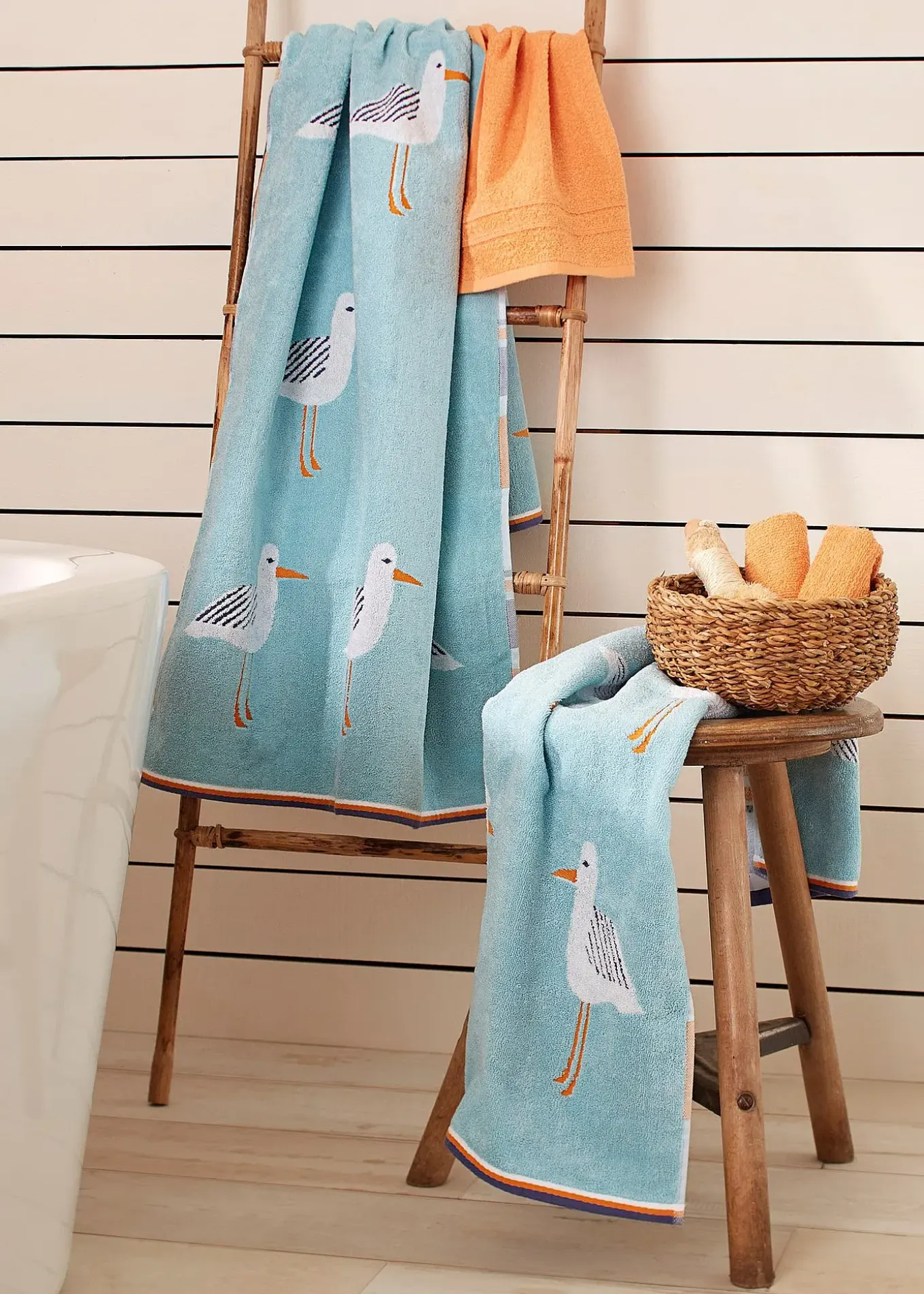 Serviette de toilette pur coton motif mouettes