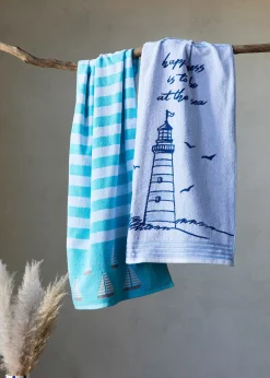 Serviette de toilette pur coton motif bateau