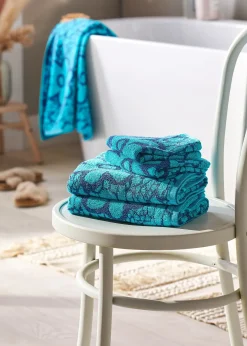 Serviette de toilette pur coton motif floral en jacquard