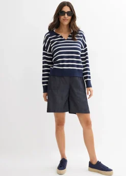 Short à taille élastiquée, avec du lin rafraîchissant