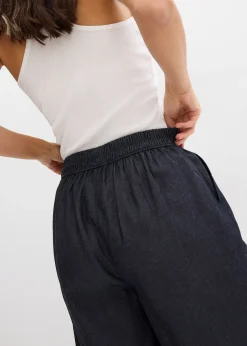 Short à taille élastiquée, avec du lin rafraîchissant