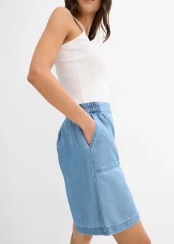 Short à taille élastiquée, avec du lin rafraîchissant