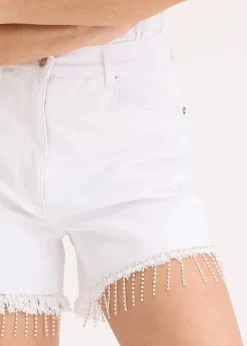 Short avec franges de chaînes à strass