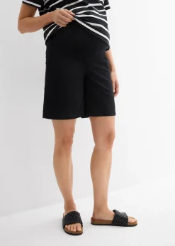 Short de grossesse 2en1 avec bandeau à rabattre, en lin et coton