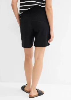 Short de grossesse 2en1 avec bandeau à rabattre, en lin et coton