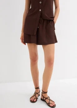 Short en crêpe texturé avec taille élastiquée