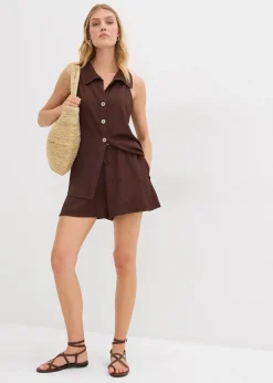 Short en crêpe texturé avec taille élastiquée