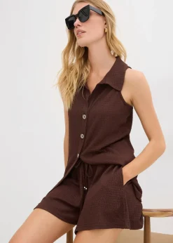 Short en crêpe texturé avec taille élastiquée