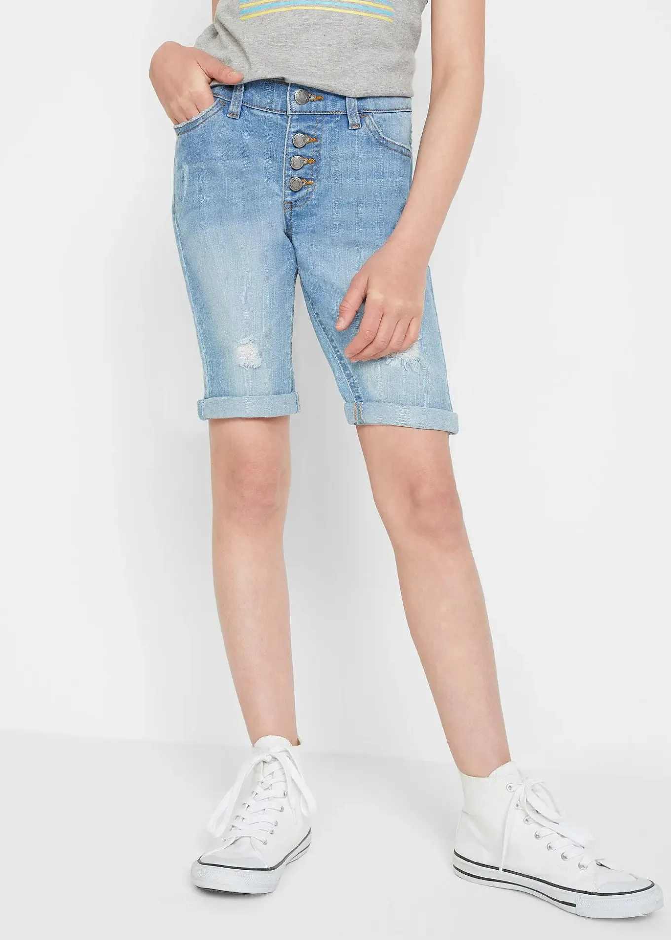Short en jean extensible taille mi-haute