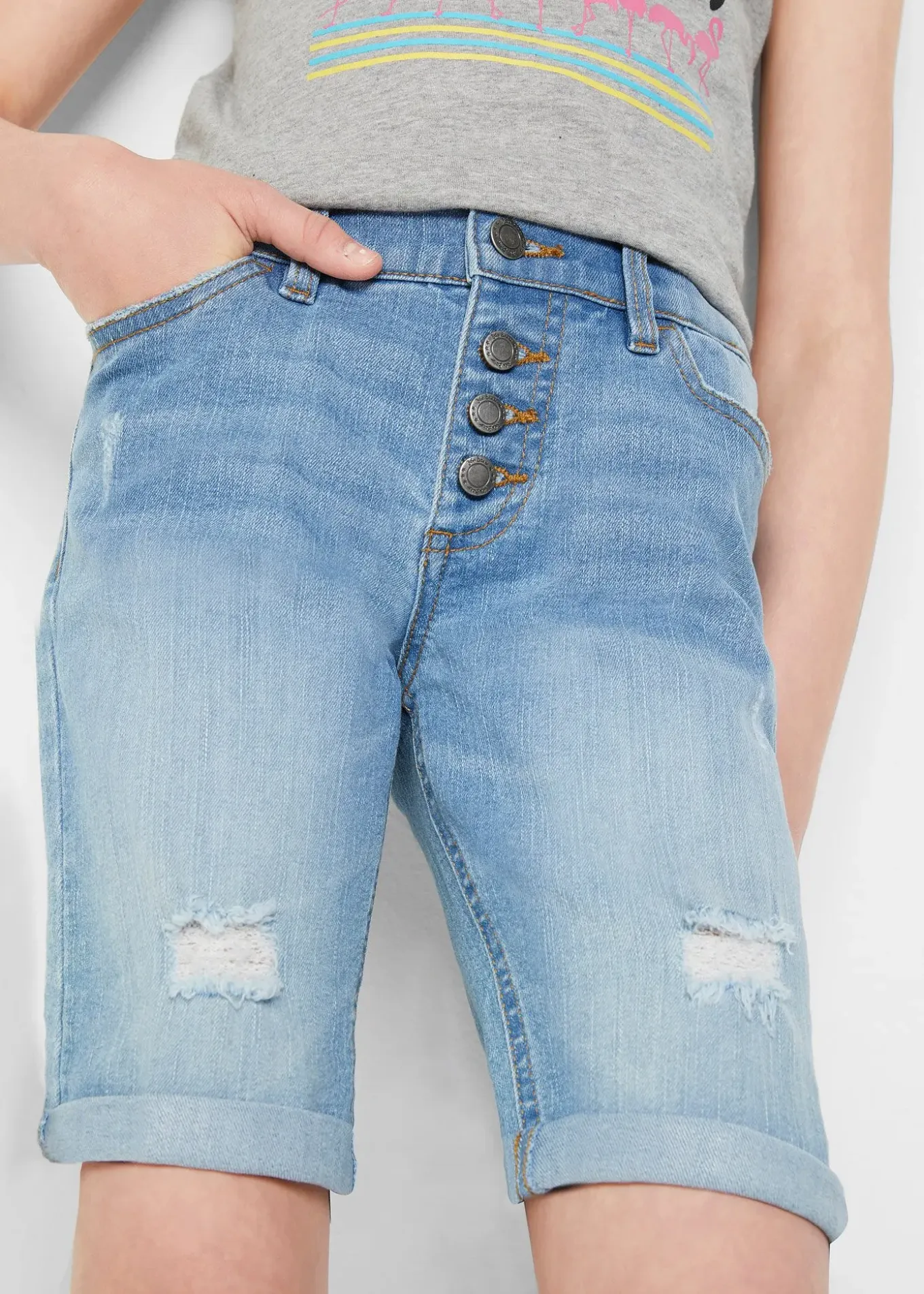 Short en jean extensible taille mi-haute