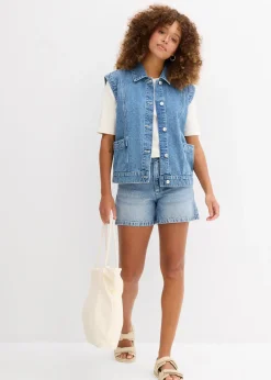 Short en jean taille haute, peu extensible