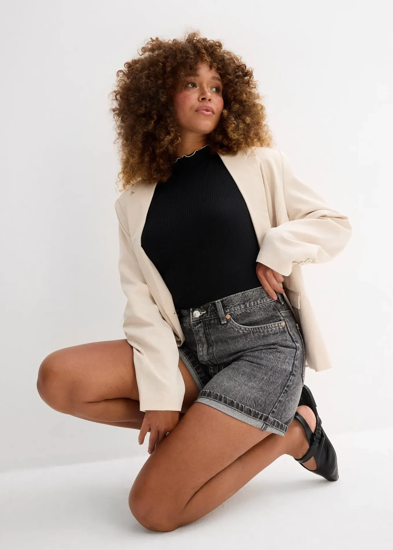 Short en jean taille haute, peu extensible