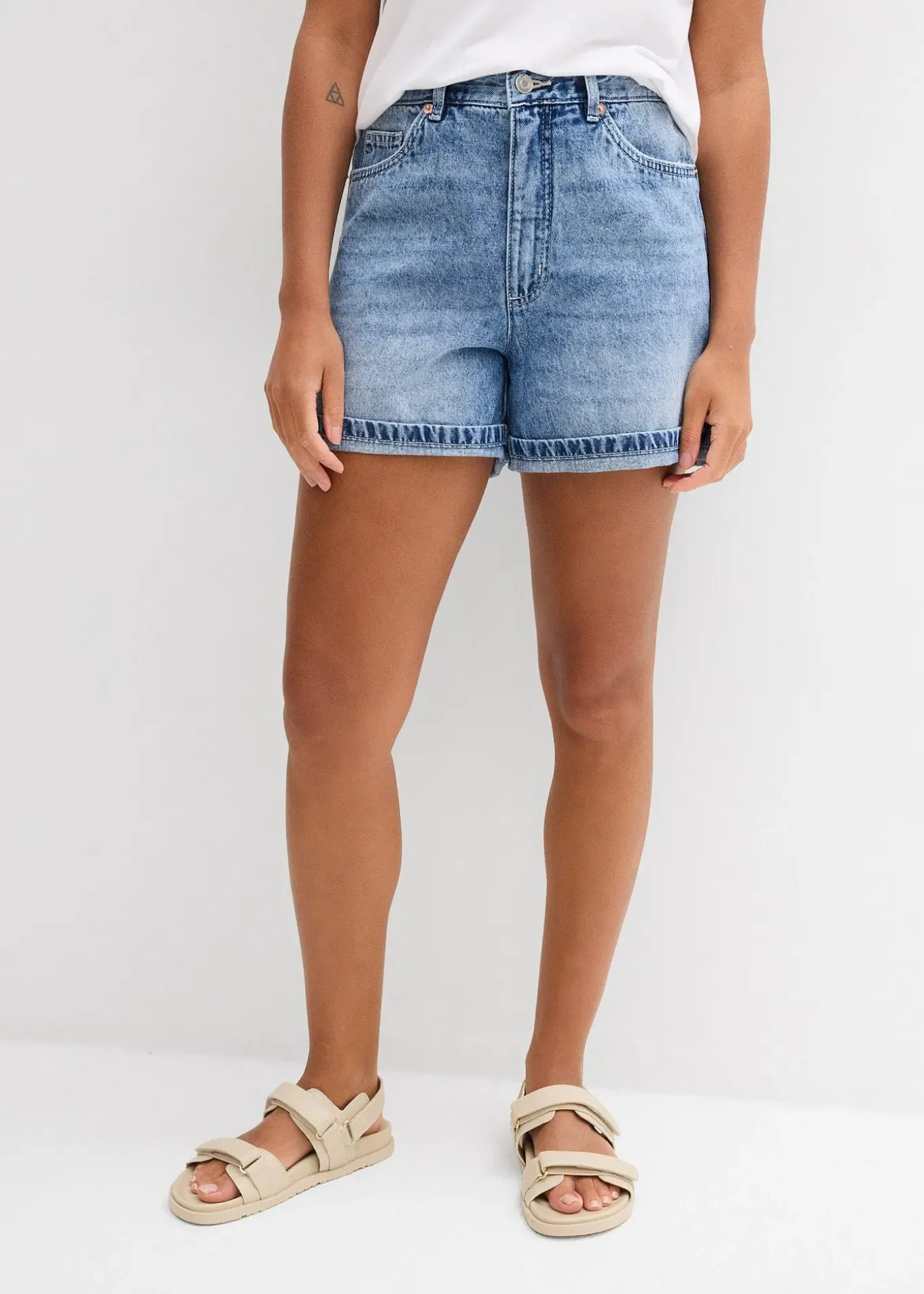 Short en jean taille haute, peu extensible