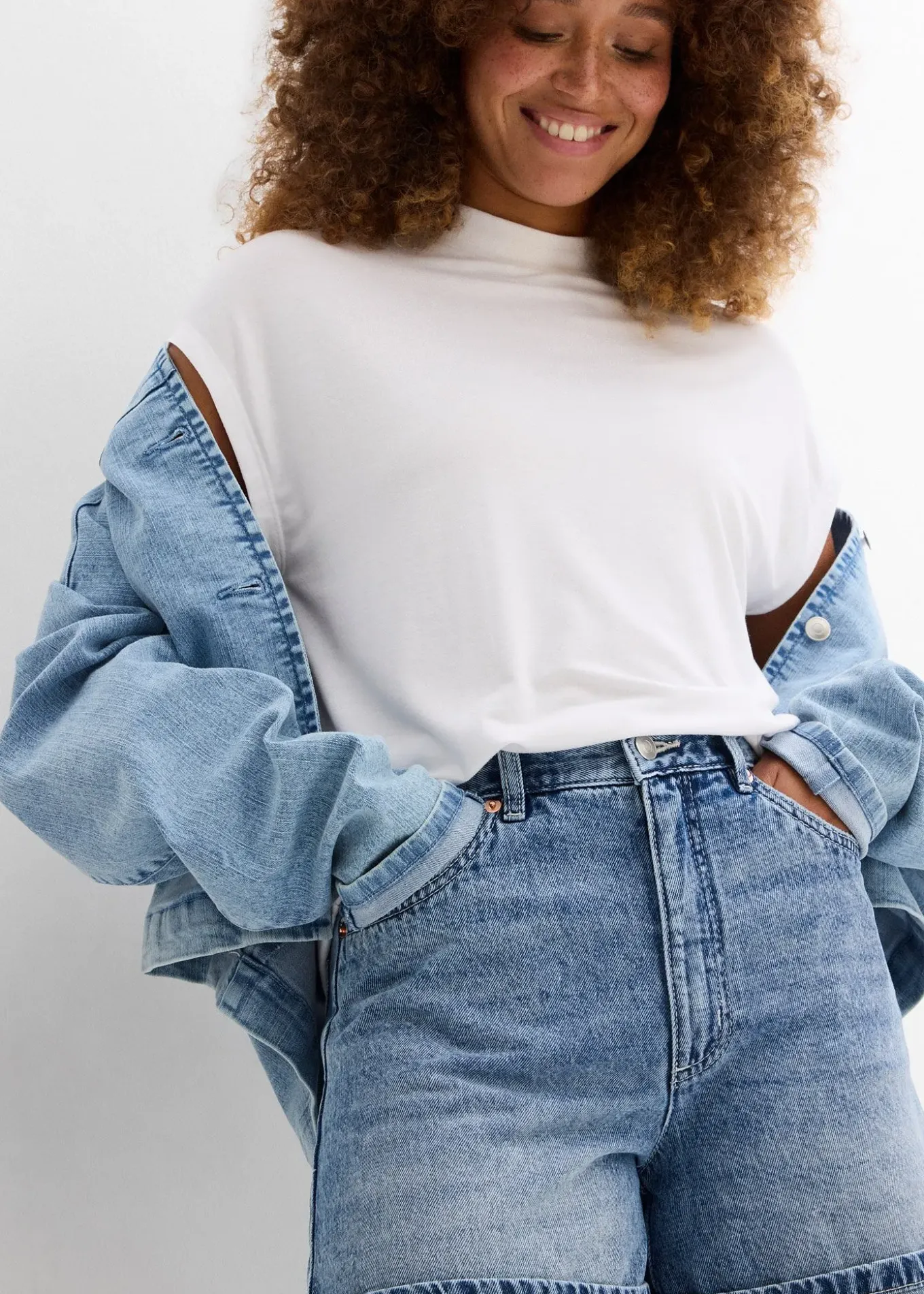 Short en jean taille haute, peu extensible