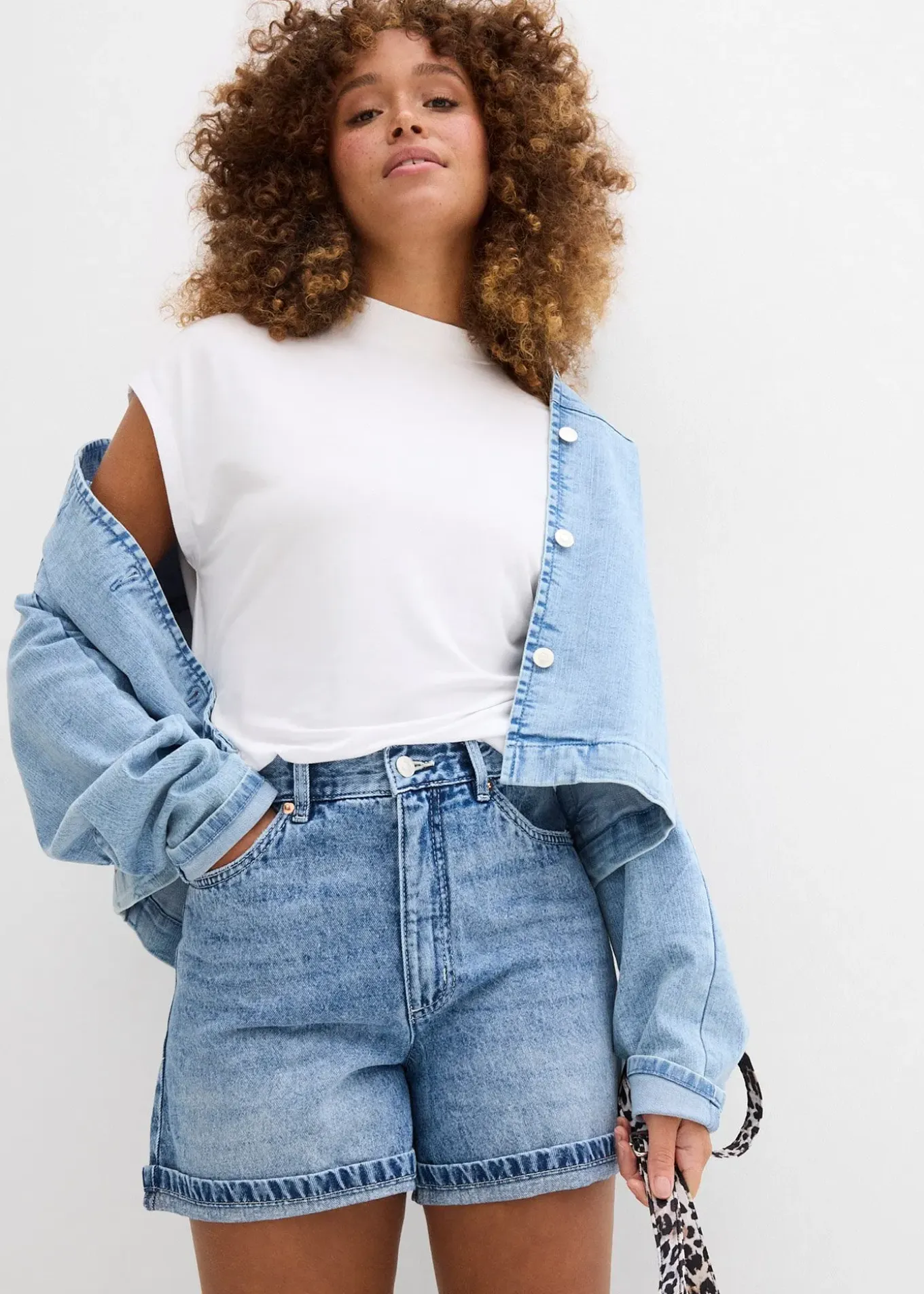 Short en jean taille haute, peu extensible