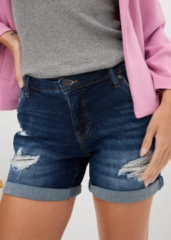 Short en jean taille mi-haute à effets déchirés