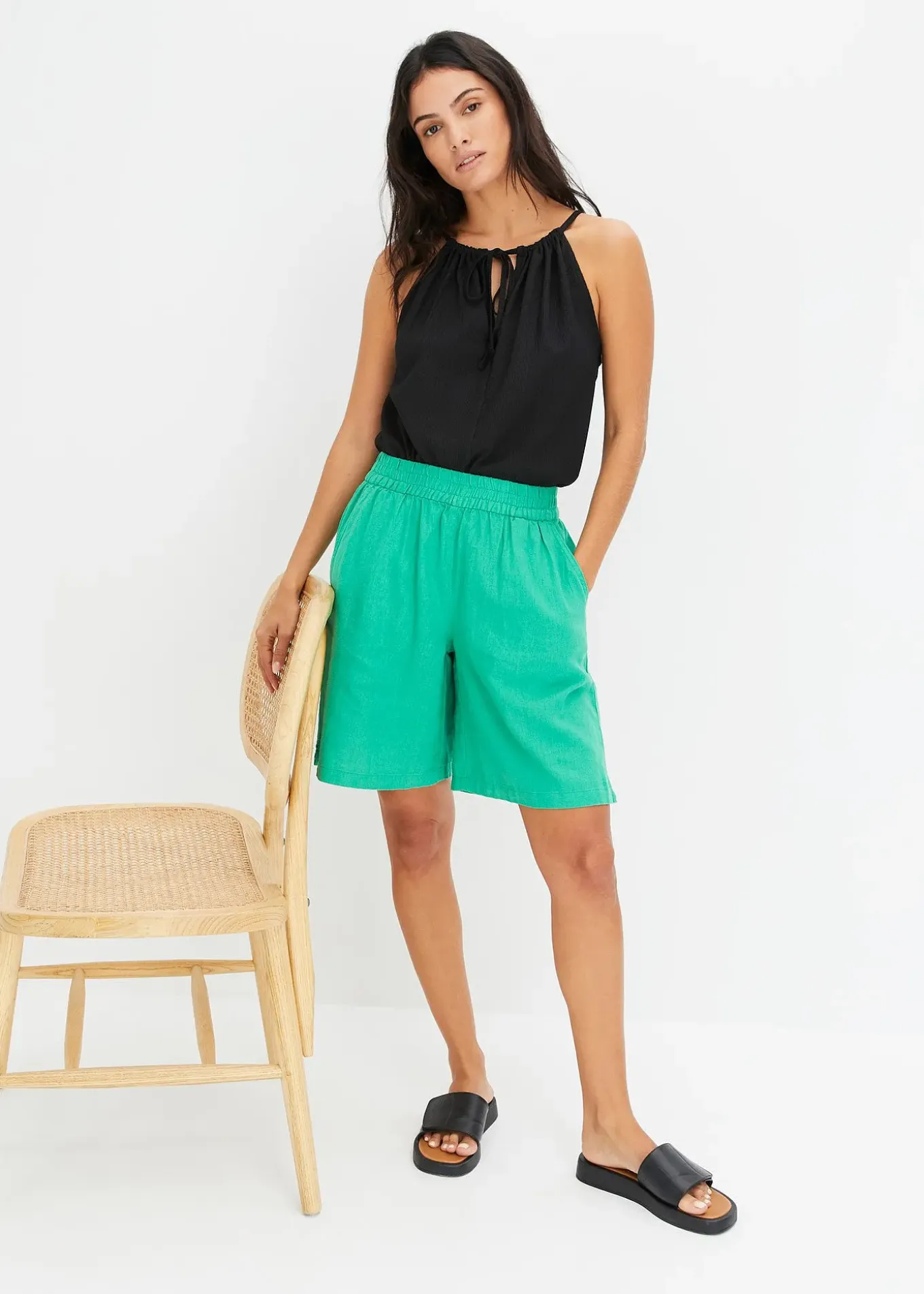 Short en lin mélangé avec taille élastiquée