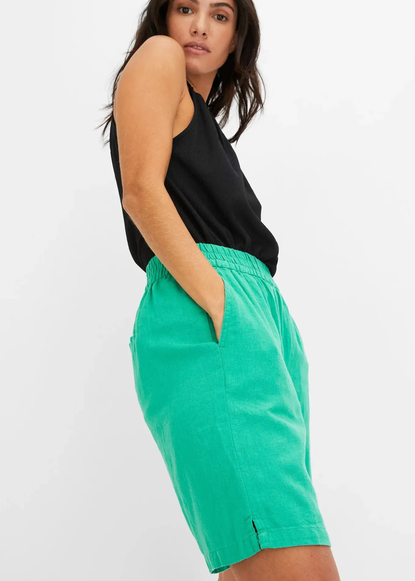 Short en lin mélangé avec taille élastiquée