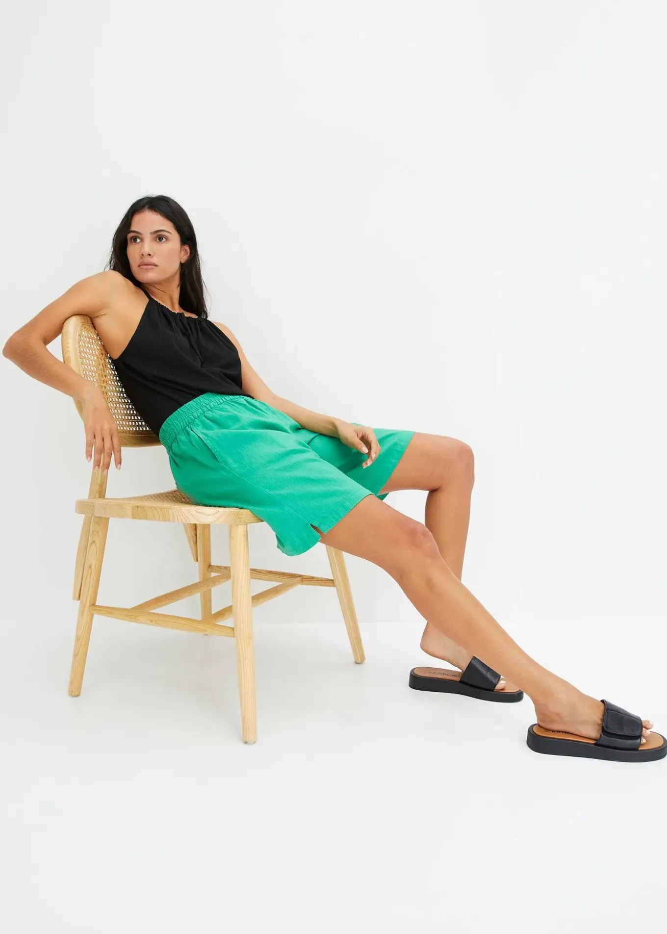 Short en lin mélangé avec taille élastiquée