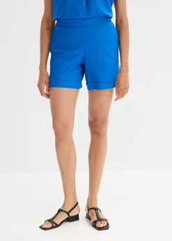 Short en lin mélangé, taille élastiquée