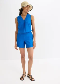 Short en lin mélangé, taille élastiquée