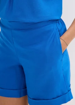 Short en lin mélangé, taille élastiquée