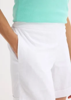 Short en lin mélangé, taille élastiquée