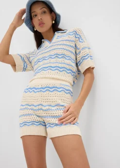 Short en maille aérienne coton et lin