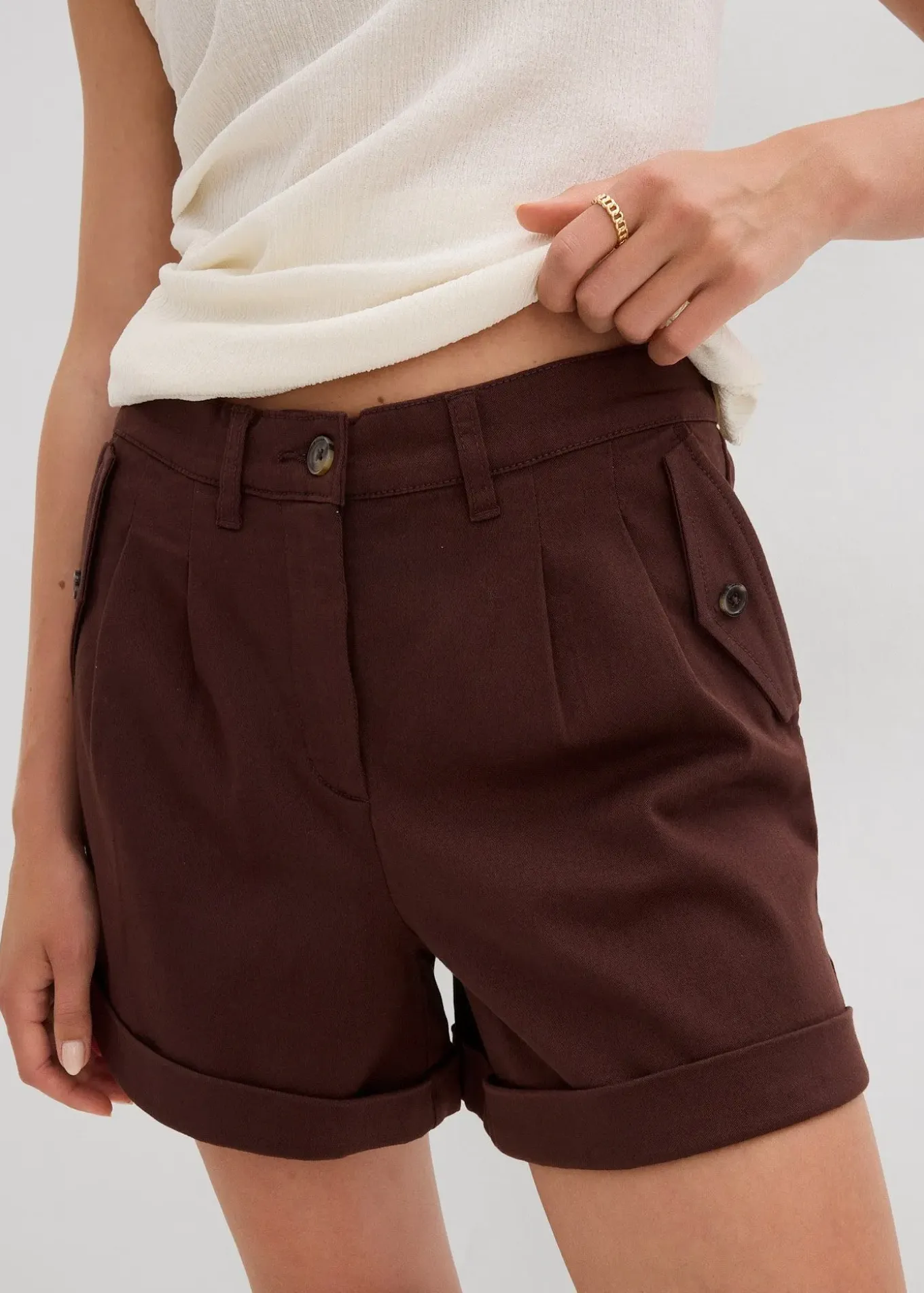 Short en twill, taille haute