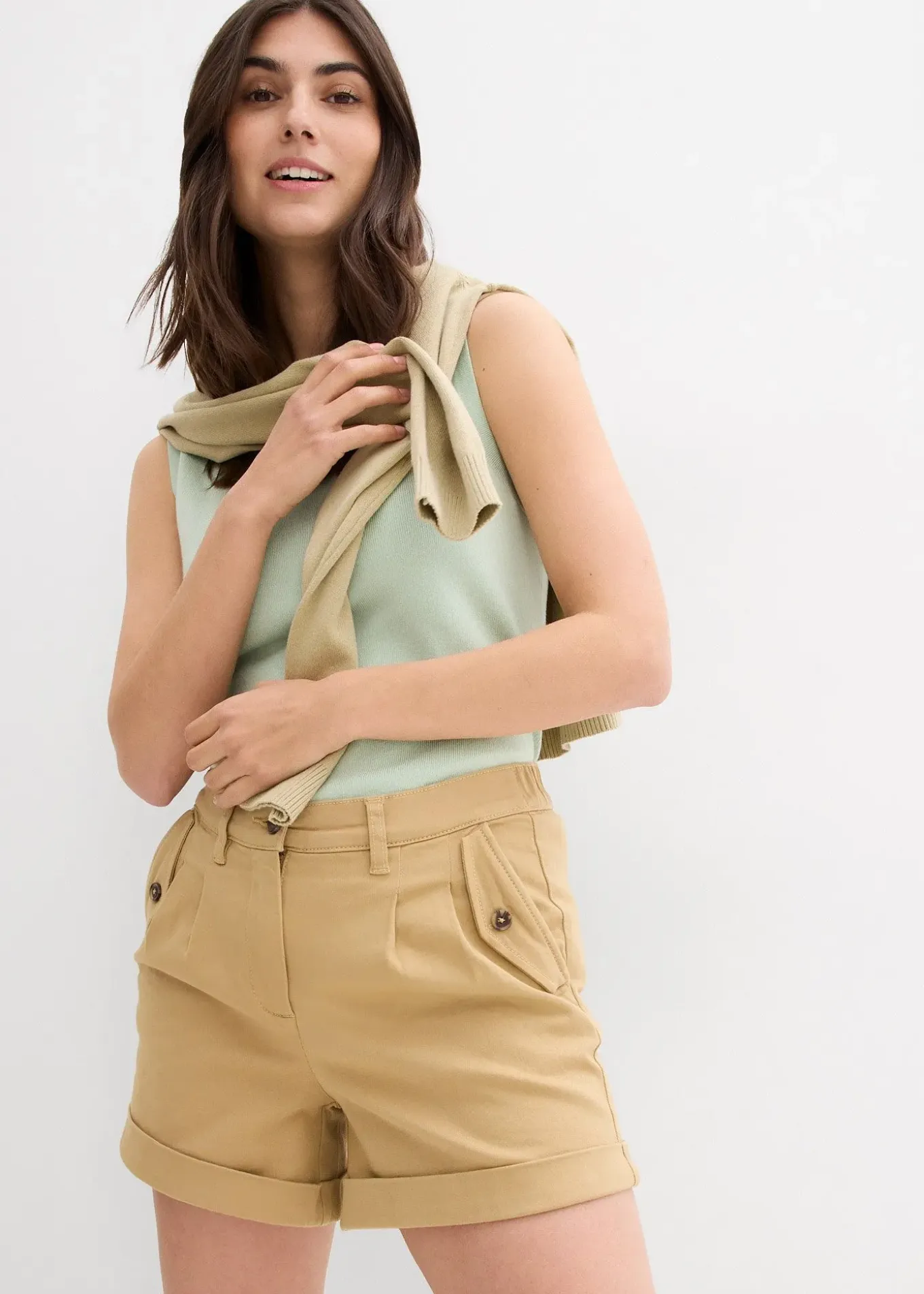 Short en twill, taille haute