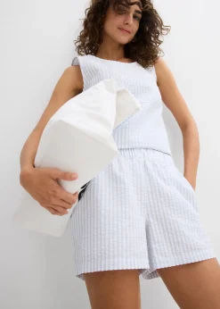 Short rayé taille élastiquée 100% coton