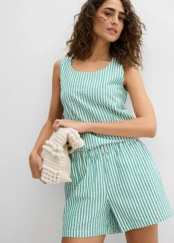 Short rayé taille élastiquée 100% coton