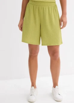 Short taille élastiquée en crêpe gaufré