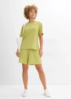 Short taille élastiquée en crêpe gaufré