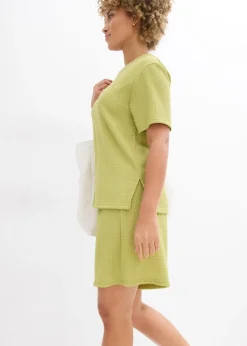 Short taille élastiquée en crêpe gaufré