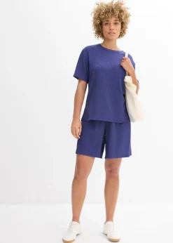 Short taille élastiquée en crêpe gaufré