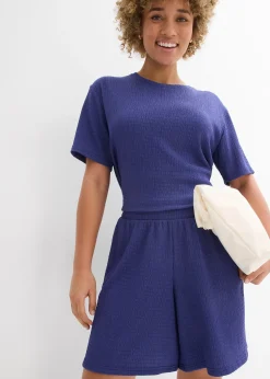 Short taille élastiquée en crêpe gaufré