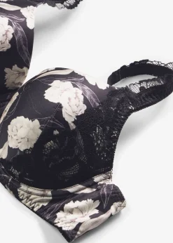 Soutien-gorge à coques en matière brillante avec dentelle