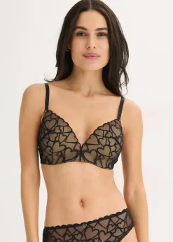 Soutien-gorge à coques sans armatures, dentelle cœurs