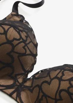Soutien-gorge à coques sans armatures, dentelle cœurs