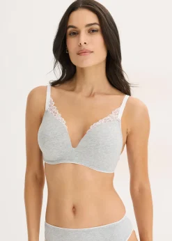 Soutien-gorge à coques, sans armatures, en coton et dentelle