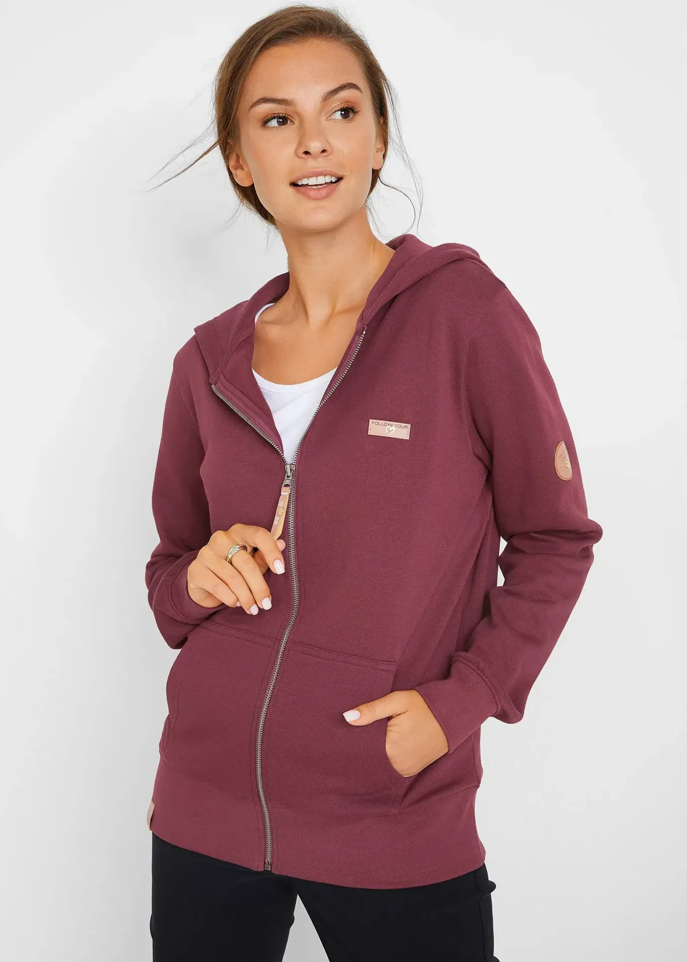 Sweat zippé à capuche, 100% coton
